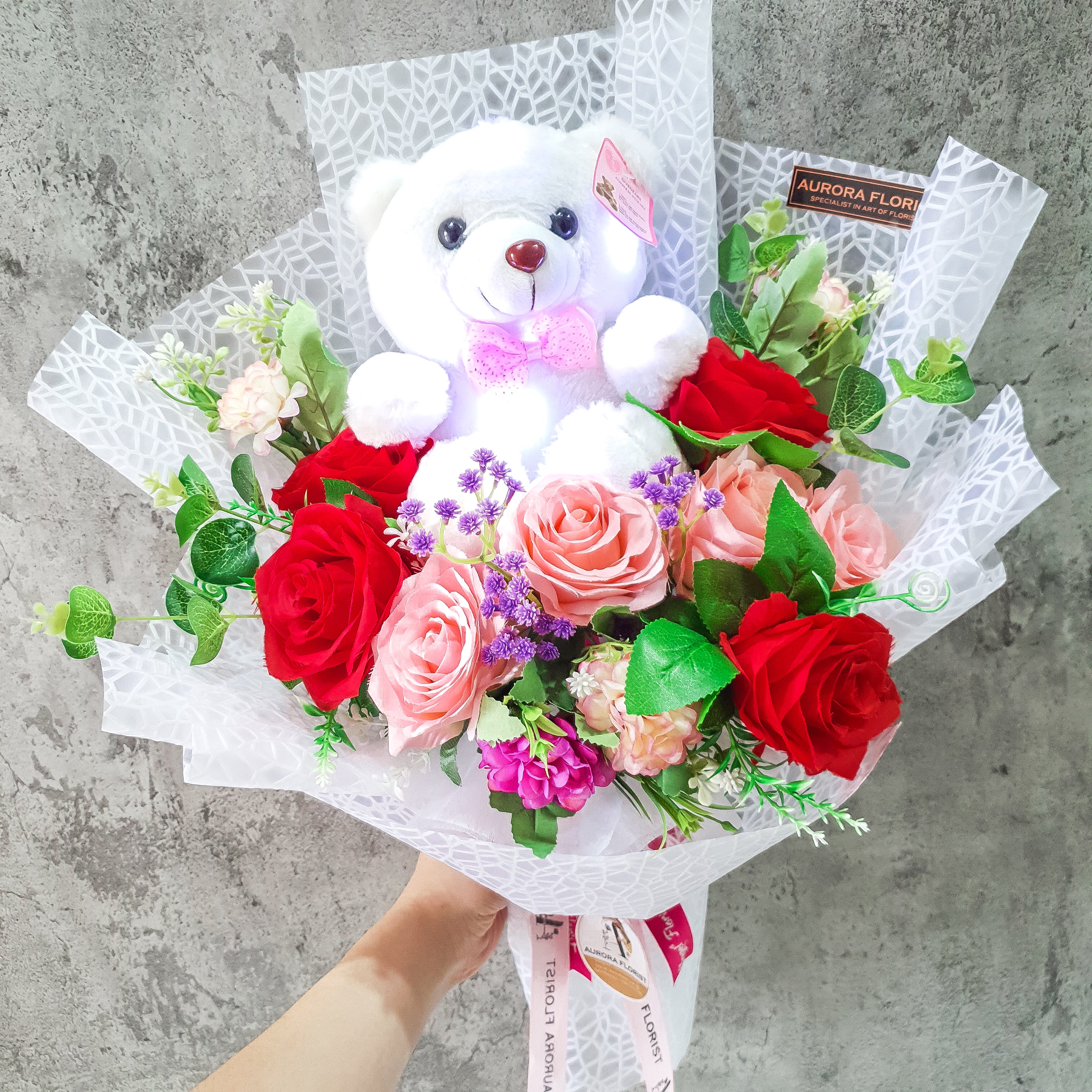 Artificial flower hot sale teddy bear