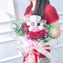 Load image into Gallery viewer, Red Rose Graduation & White Teddy Bear (Medium Size)