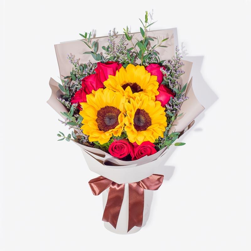 Sunflowers & Red Rose