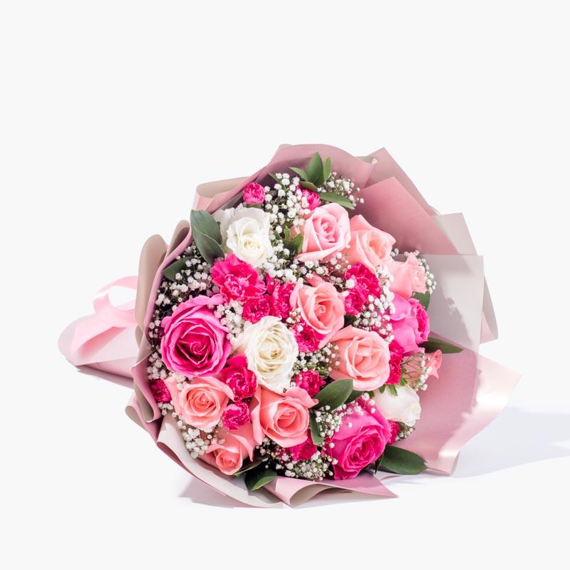 Flowers Mix Pink Rose, Peach Rose & White Rose