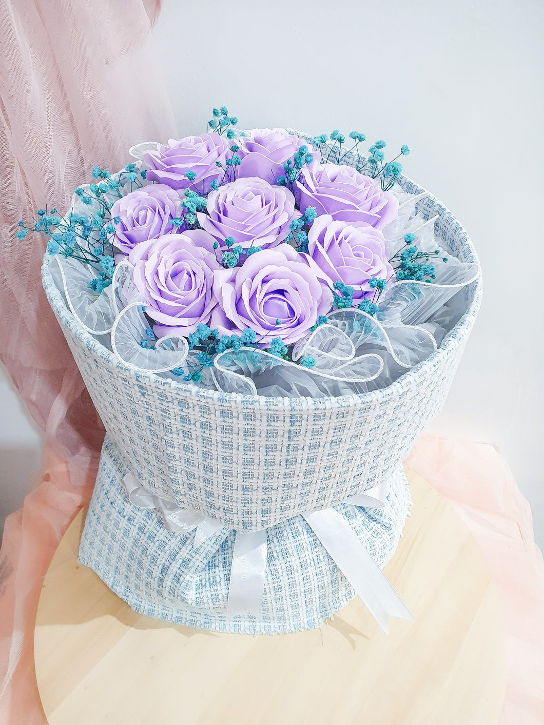 Blue Sky Red Rose Bouquet  ( Preserved Flower)