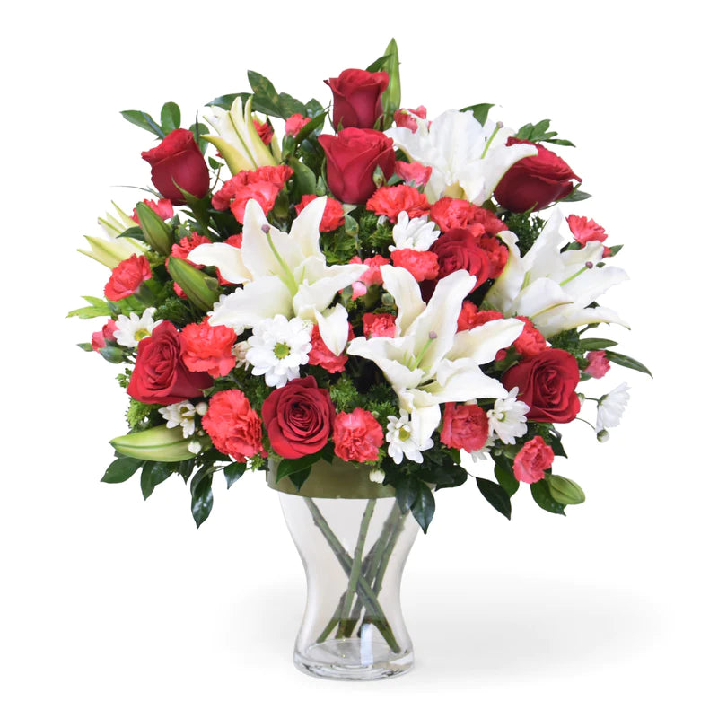 Vase Arrangements - Lily with Red Rose Fresh Flower