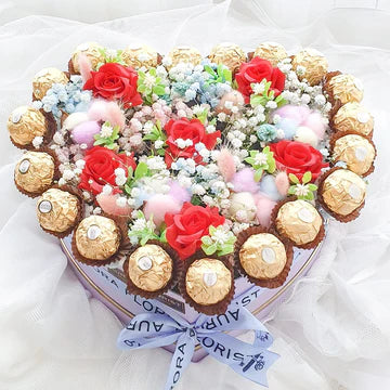 Heartshape Colorful Roses with Ferrero Rocher