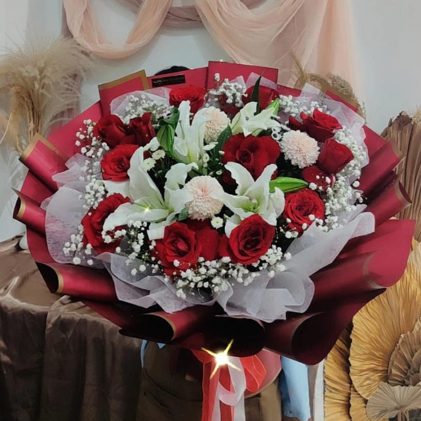 Blossom Red with white Lily