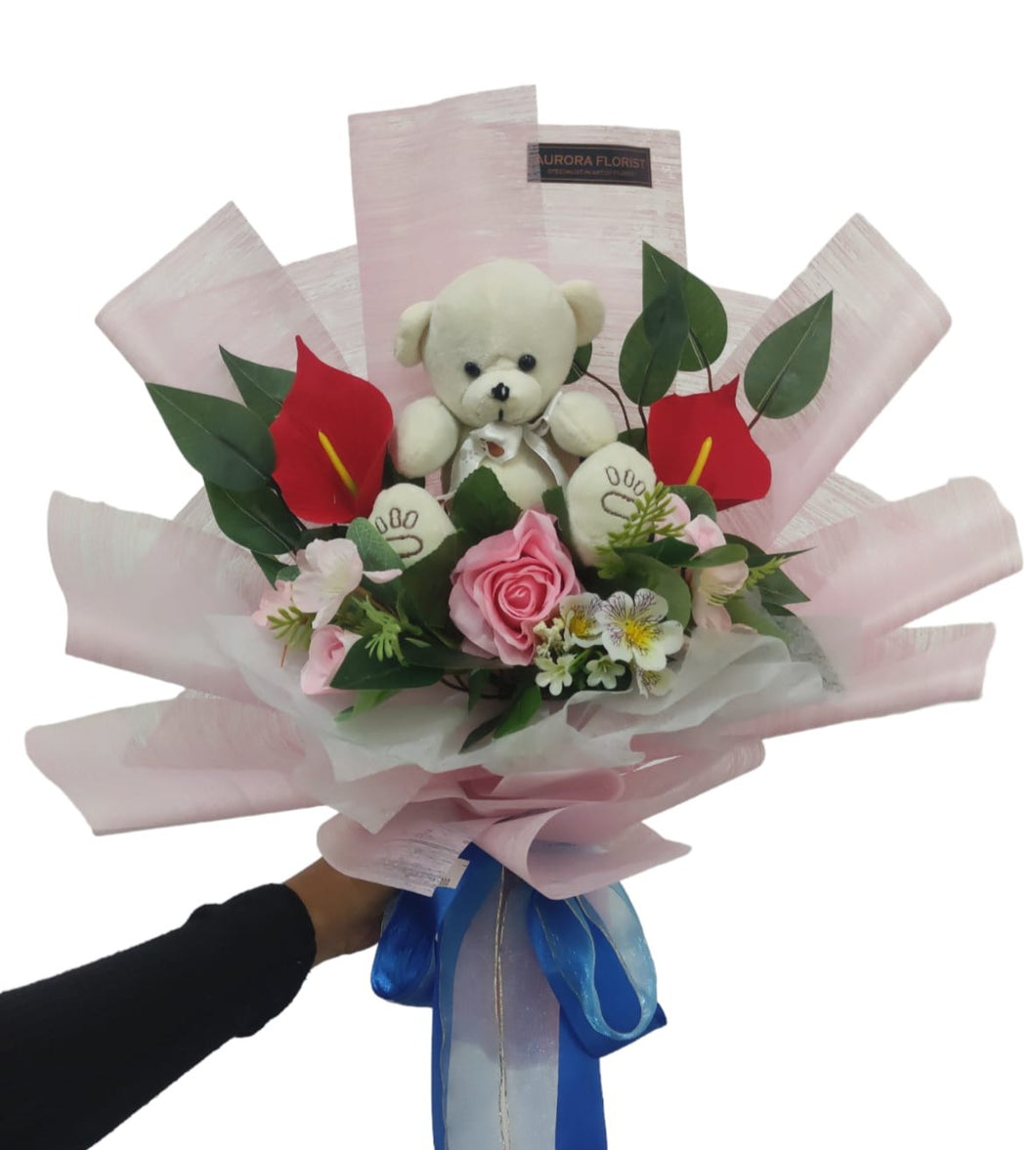 Bouquet Artificial Pink Rose and Red Calla