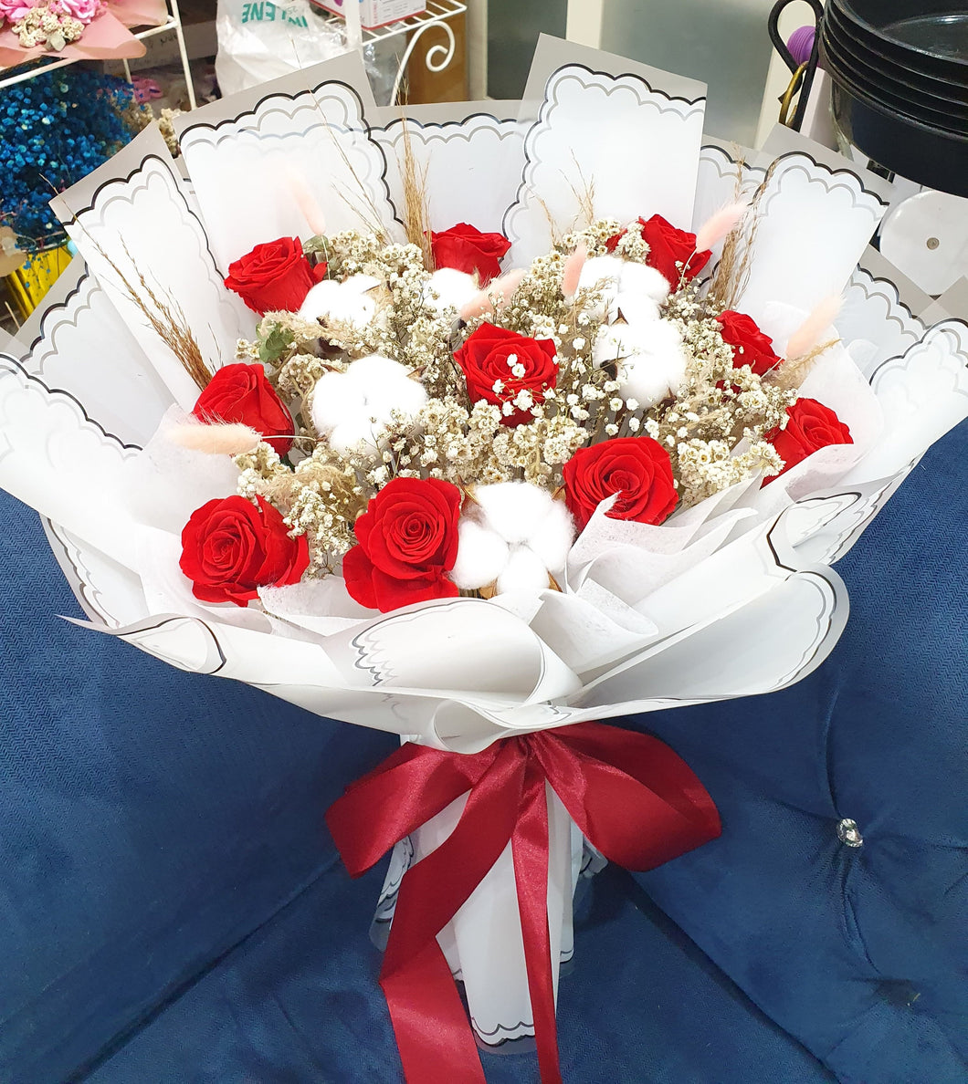 Beautiful Red Rose  ( 10 Rose Preserved Flower)