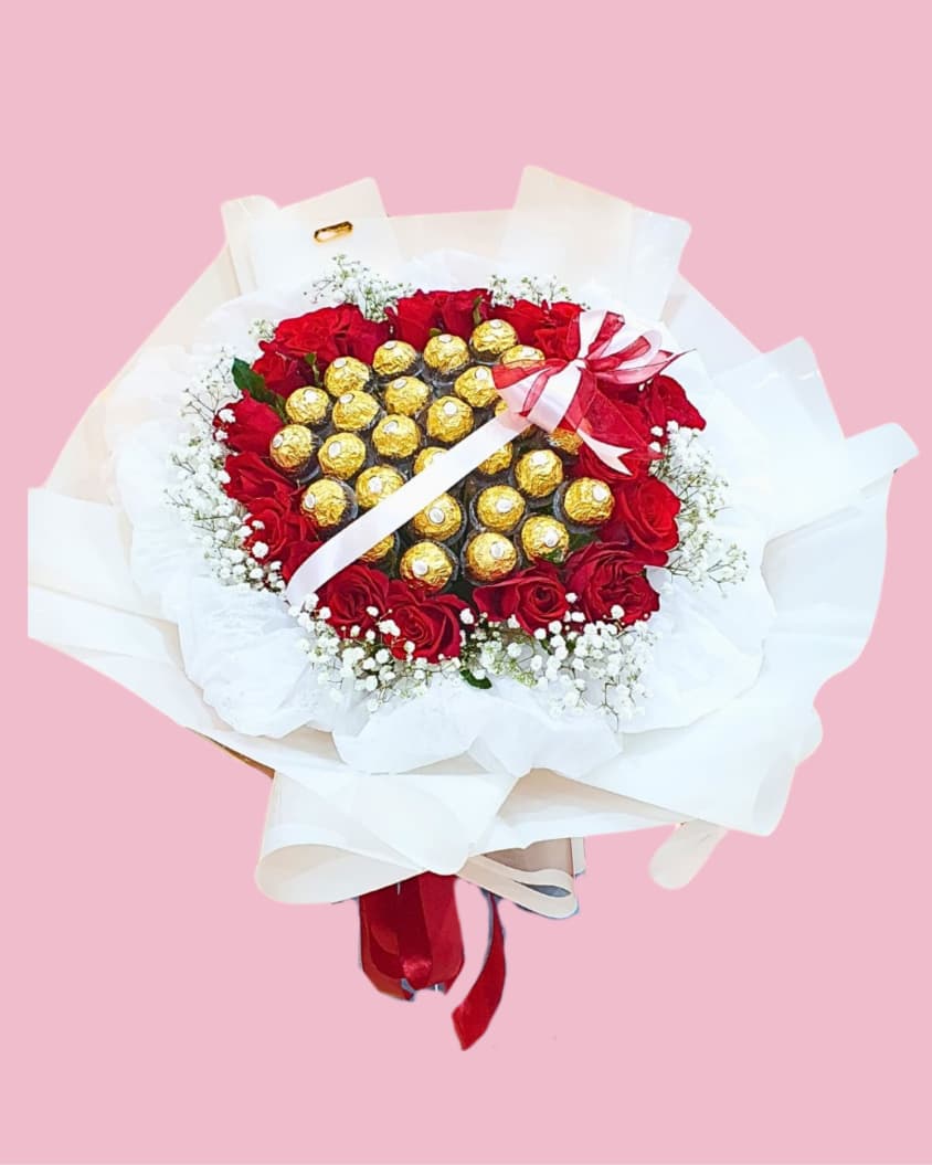 Big Ferrero With Roses (20 stalks) &  Chocolate (30 pcs)