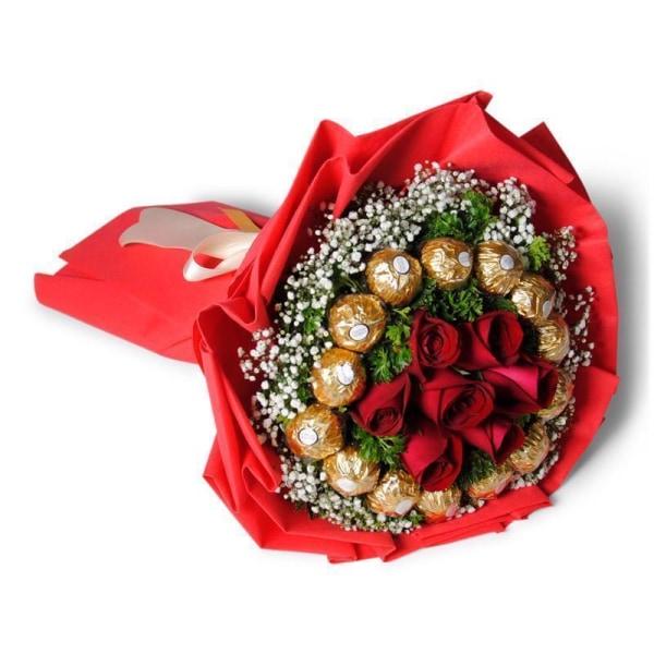 Fresh Red Rose (7 stalks) &  Chocolate (15pcs)