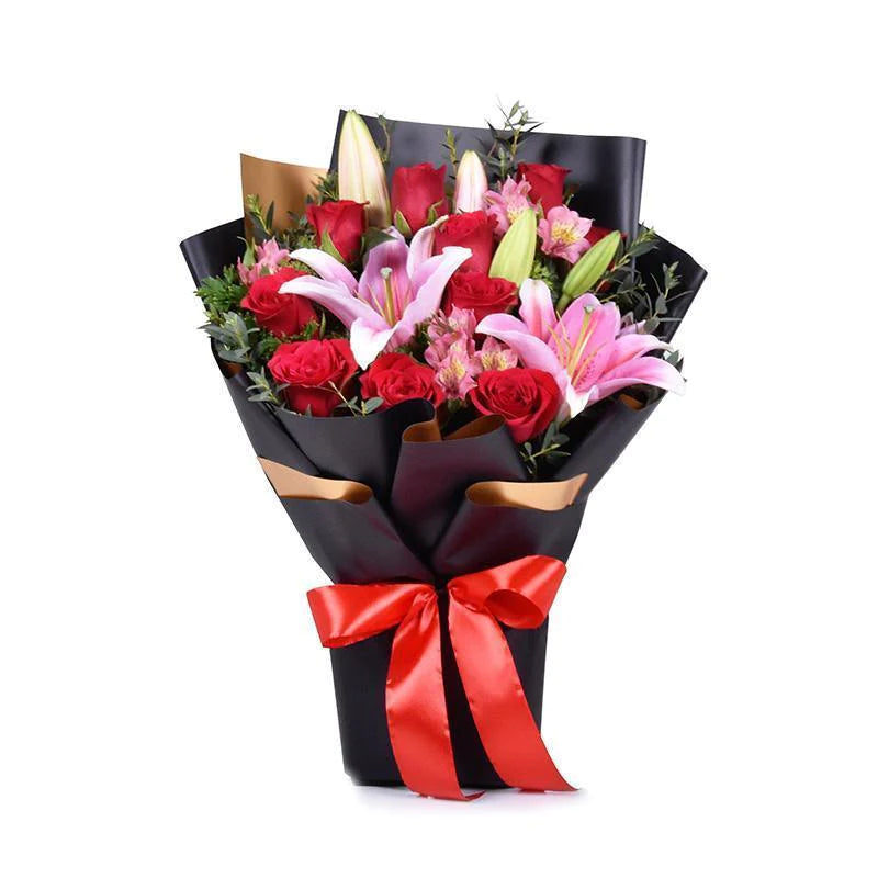 Elegant Red Rose Fresh With Pink Lily