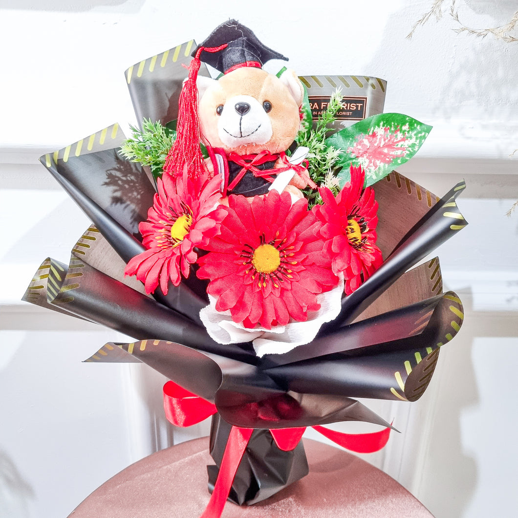 Artificial Daisy Graduation & Teddy Bear (Medium Size)