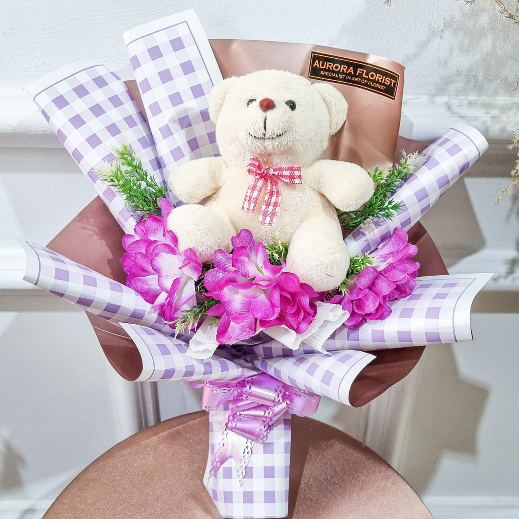 Blue Rose & Teddy Bear (Artificial Flower)