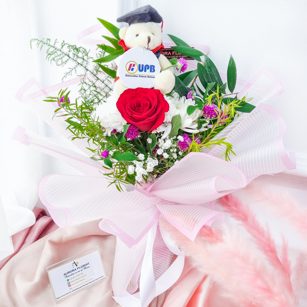 1 Rose Graduation & Small Teddy Bear