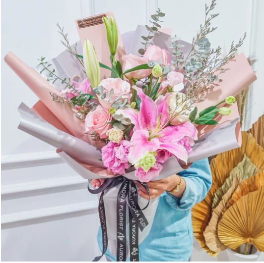 Sweet Pink Lilies & Rose - Valentine's Day