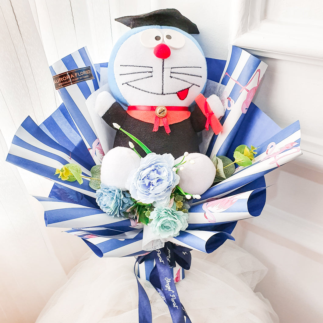 Blue Rose Graduation & Doraemon (Medium Size)